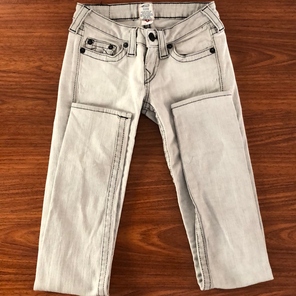True Religion sz 26 light gray skinny jeans
